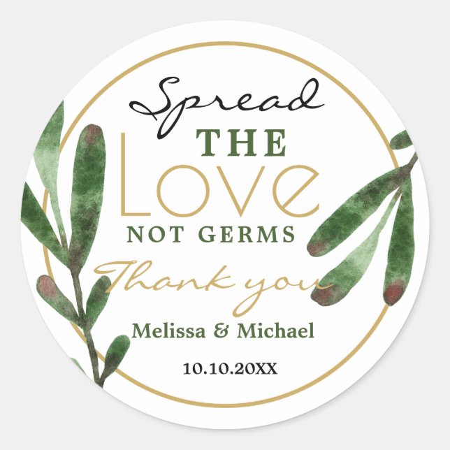 Sticker Rond Étendre Love Green Sanitizer Mariage Merci (Devant)