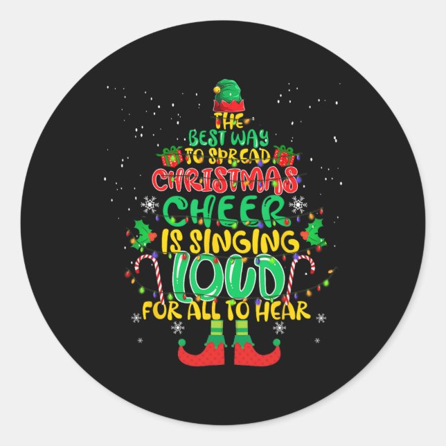 Sticker Rond Étendre noël la joie chante bruyamment xmas Elf p (Devant)