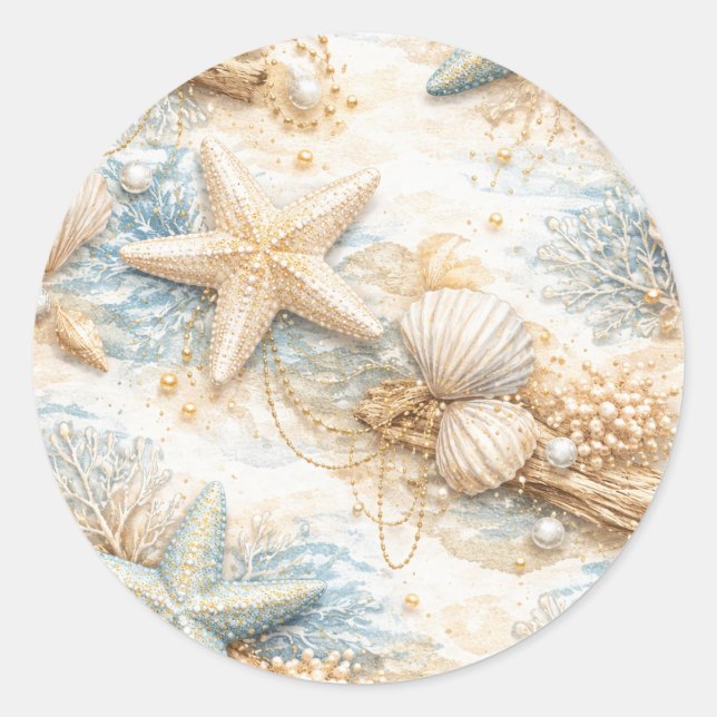 Sticker Rond Eterntal Tides Coastal Watercolor Beach Wedding (Devant)