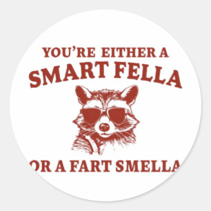Sticker Rond Êtes-Vous Un Smart Fella Ou Fart Smella Retro Cart