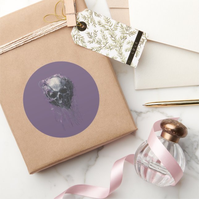 Sticker Rond Ethereal Skull Abstract Grunge Dark Art (Cadeaux)