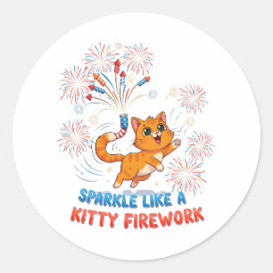 Sticker Rond Étincelle comme un Kitty Firework - Chat Patriotiq