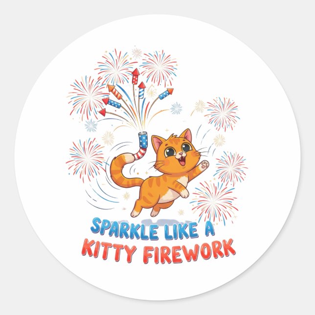 Sticker Rond Étincelle comme un Kitty Firework - Chat Patriotiq (Devant)