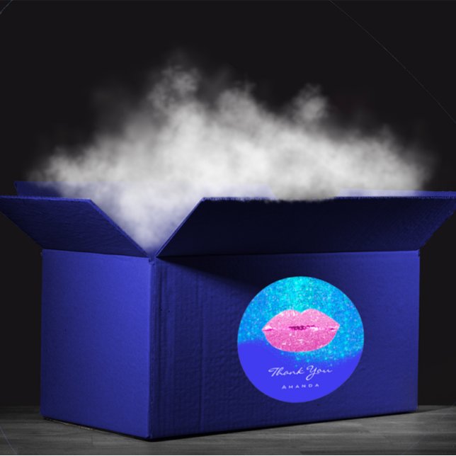 Sticker Rond Étincelle et fête avec Sweet 16th - Rose nuptiale (Thank Name Sweet16th Bridal Pink Blue.Glitter Lips Classic Round Sticker)