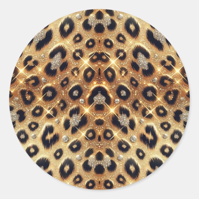 Sticker Rond Étincelle Glam Or Léopard Noir Cheetah Imprimer (Devant)