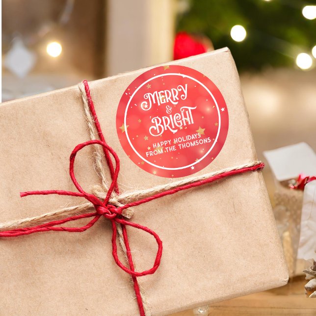 Sticker Rond Étincelle Red Star Merry & Bright (Créateur téléchargé)