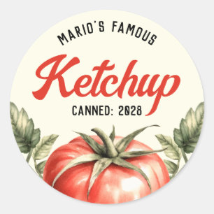Sticker Rond Étiquetage de style vintage pour ketchup de tomate