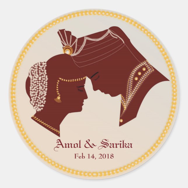 Sticker Rond Étiquette/autocollant de Mariage indien Dulha-Dulh (Devant)