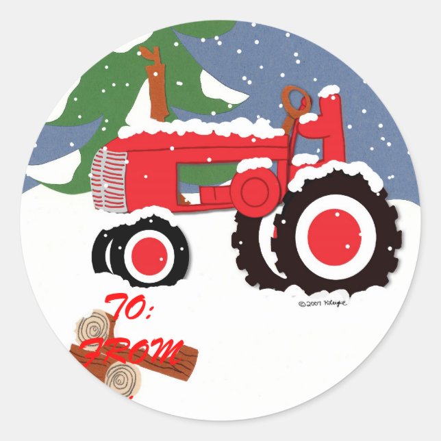 Sticker Rond Étiquette-cadeau du tracteur (Devant)