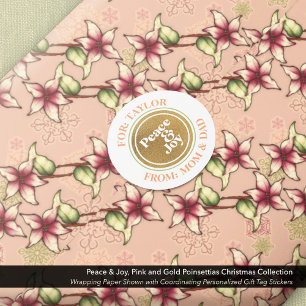 Sticker Rond Étiquette-cadeau Peace & Joy Gold et White Round