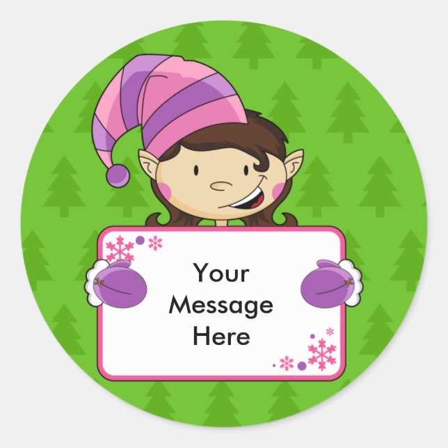 Sticker Rond Étiquette-cadeau pour fille Elf Christmas (Devant)