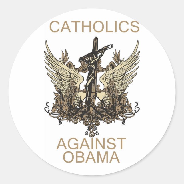 Sticker Rond Étiquette-catholiques contre Obama (Devant)