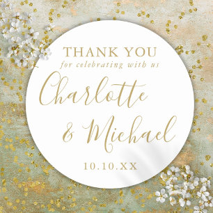Sticker Rond Etiquette de remerciement de mariage à signature d