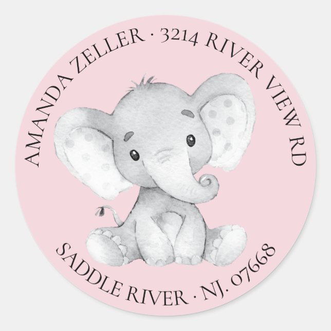 Sticker Rond Etiquette de retour Baby shower Eléphant Filles (Devant)