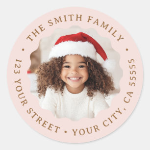 Sticker Rond Etiquette de retour d'adresse photo rose pâle avec