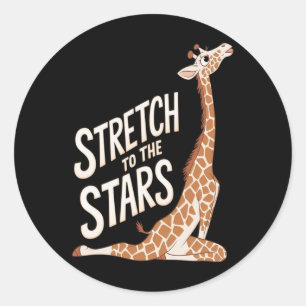 Sticker Rond Étirez-vous vers la galaxie Giraffe Yoga Positif H