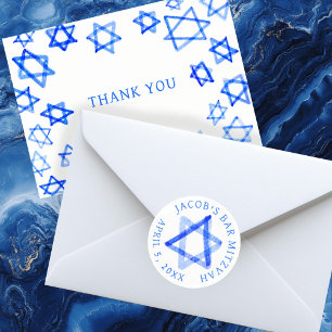 Sticker Rond Étoile aquarelle désordonnée BAR MITZVAH PERSONNAL
