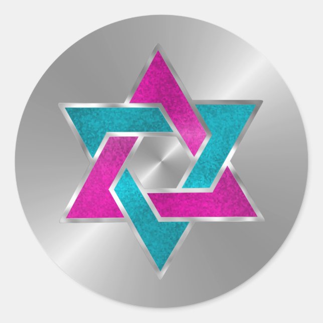 Sticker Rond Étoile bat mitzvah rose Turquoise de David Silver (Devant)