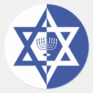 Sticker Rond Etoile de David & chanukiah Hanoukka bleu vacances
