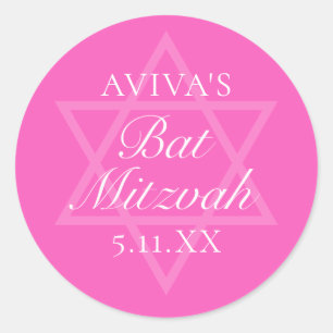 Sticker Rond Étoile de David du Parti Bat mitzvah rose chaud