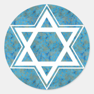 Sticker Rond Étoile de David juive symbole bleu et or