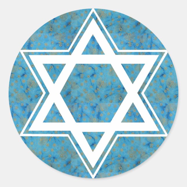 Sticker Rond Étoile de David juive symbole bleu et or (Devant)