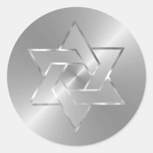 Sticker Rond Étoile de David Métallic Look Bat Mitzvah Argent