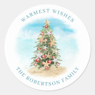 Sticker Rond Étoile de mer arbre de Noël de plage