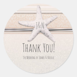 Sticker Rond Étoile de mer Crème Blanche Élégante Mariage Plage