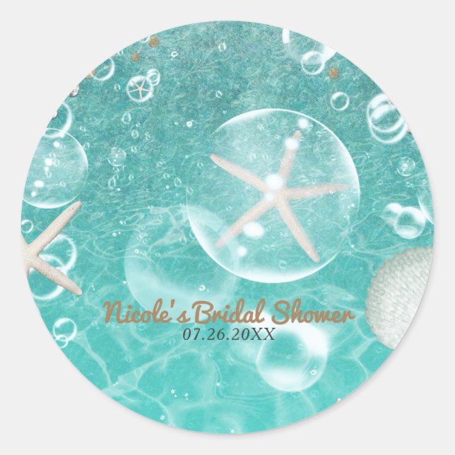 Sticker Rond Étoile de mer enchantée sarcelle et faveur de fête (Devant)
