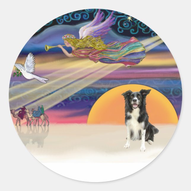 Sticker Rond Étoile de Noël - Bordure Collie 4 (Devant)