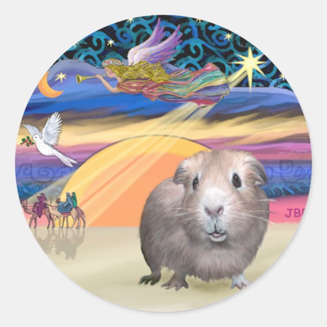 Sticker Rond Étoile de Noël - Cochon d'Inde 2 (Devant)