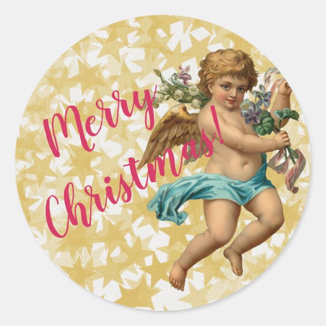 Sticker Rond Étoile de Noël et Ange Joyeux Noël Classique R (Devant)