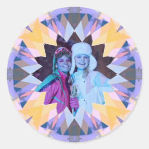 Sticker Rond Étoile de Noël personnalisée jaune violet Cadeau p