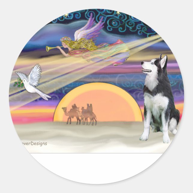Sticker Rond Étoile de Noël - Sibérien Husky 1 (Devant)