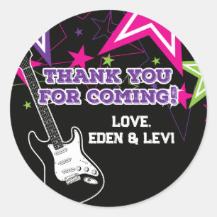 Sticker Rond Étoile de Rock Anniversaire Guitare Étoiles Rose V