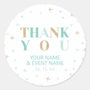 Sticker Rond Étoile dorée et menthe Cadeau de remerciement pour