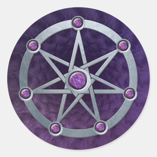 Sticker Rond Étoile elfe Argent gaussé d'Améthyste (Devant)