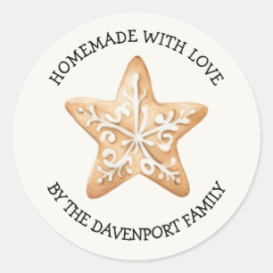 Sticker Rond Étoile en pain d'épice fait avec amour pour cadeau
