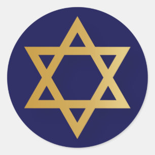 Sticker Rond Etoile juive de David or et bleu marine