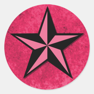 Sticker Rond Étoile noire et rose