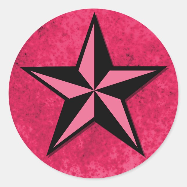 Sticker Rond Étoile noire et rose (Devant)