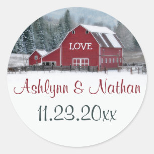 Sticker Rond Étoile rouge de 1,5 po dans le mariage d'hiver Fav