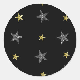 Sticker Rond Étoiles Argent et Or Fête des étoiles noires d'Hol