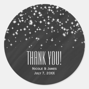 Sticker Rond Étoiles Black & Sparkle Élégant Glamour Favor