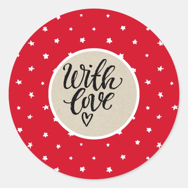 Sticker Rond Étoiles Blanches Rouges Fantaisie Rustique Kraft A (Devant)