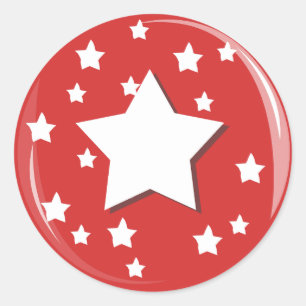 Sticker Rond Étoiles blanches sur fond rouge 