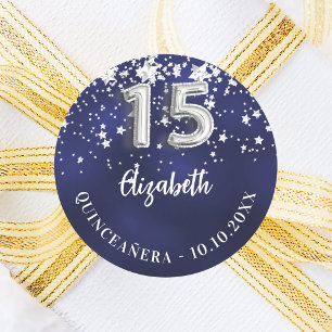 Sticker Rond étoiles bleu marine de Quinceanera