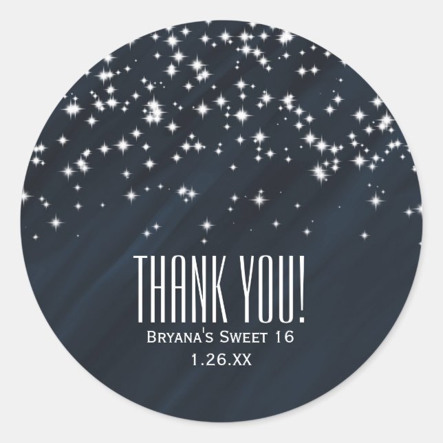 Sticker Rond Étoiles Bleues & Étincelles Élégantes Glamour Favo (Devant)