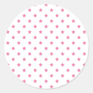 Sticker Rond Étoiles Classiques Fuchsia Rose - Blanc